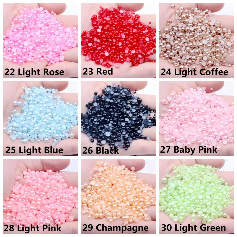 2-12mm and Mix Size Light Green Half Round Imitation Pearl Loose Beads ABS Flatback For DIY Nails Scrapbook Decorate | Украшения и