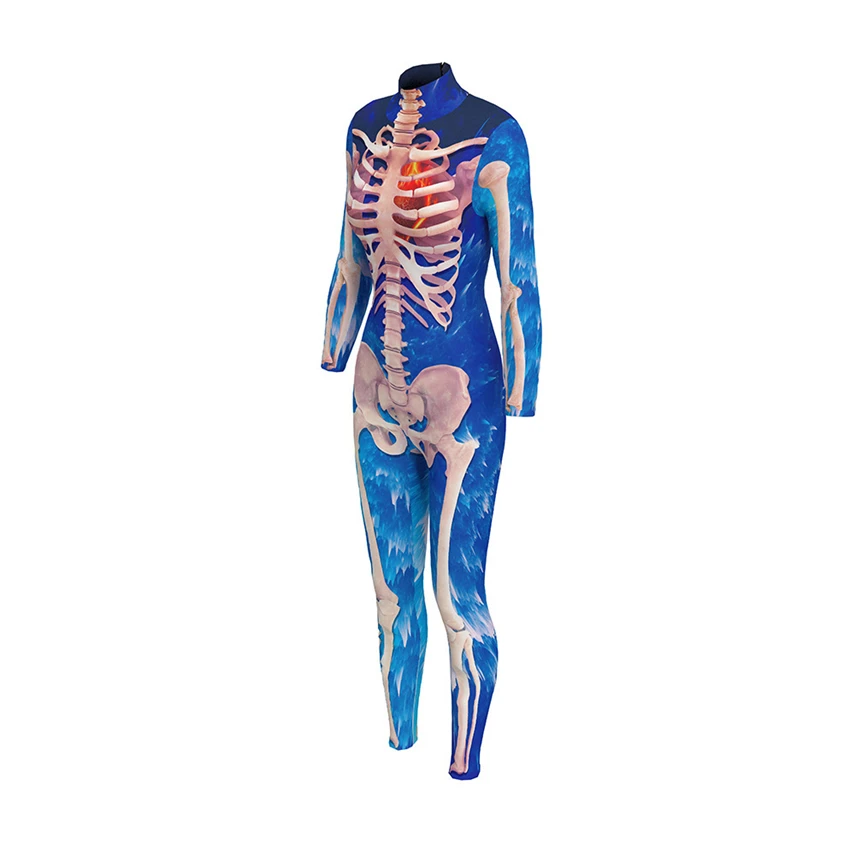 

Adult Halloween Cosplay Costumes for Women Skeleton Jumpsuit 3D Print Carnival Performance Party Day of The Dead Skull Dress