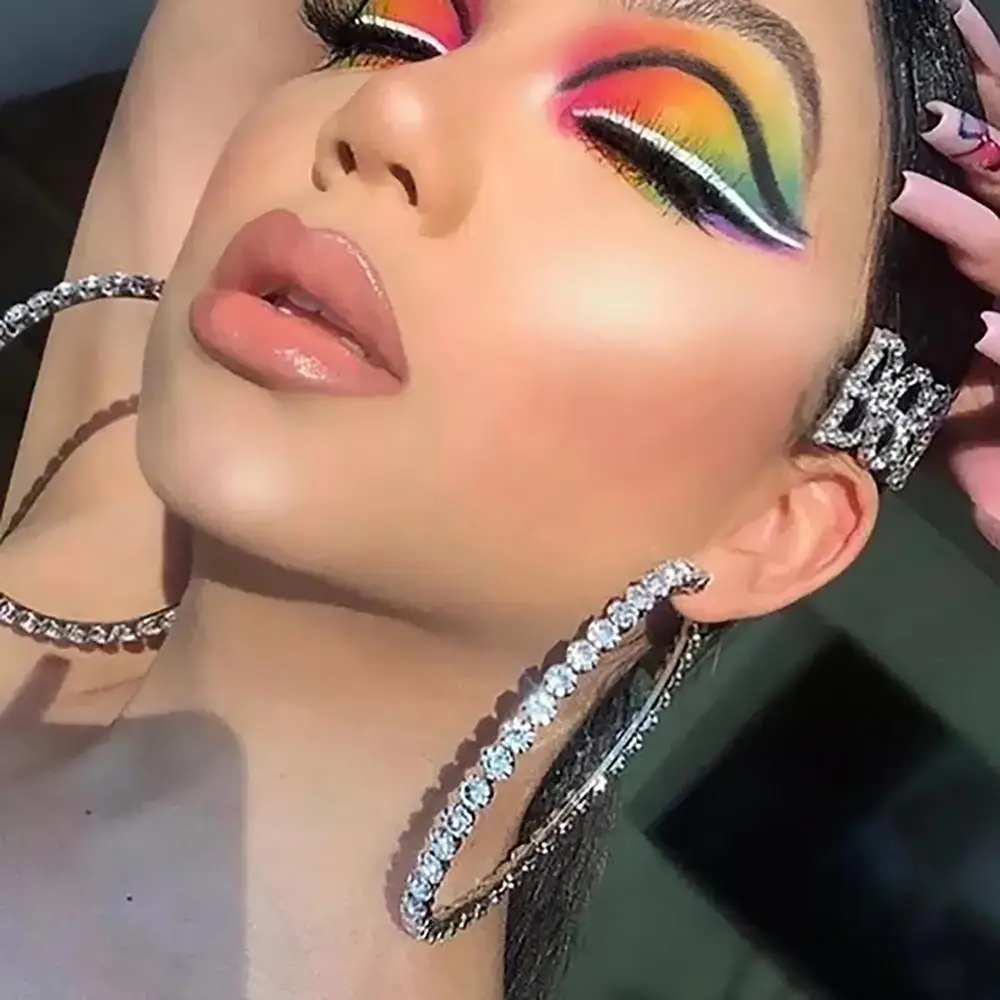 Роскошные свадебные серьги кольца диаметром 97 мм с большими кристаллами для