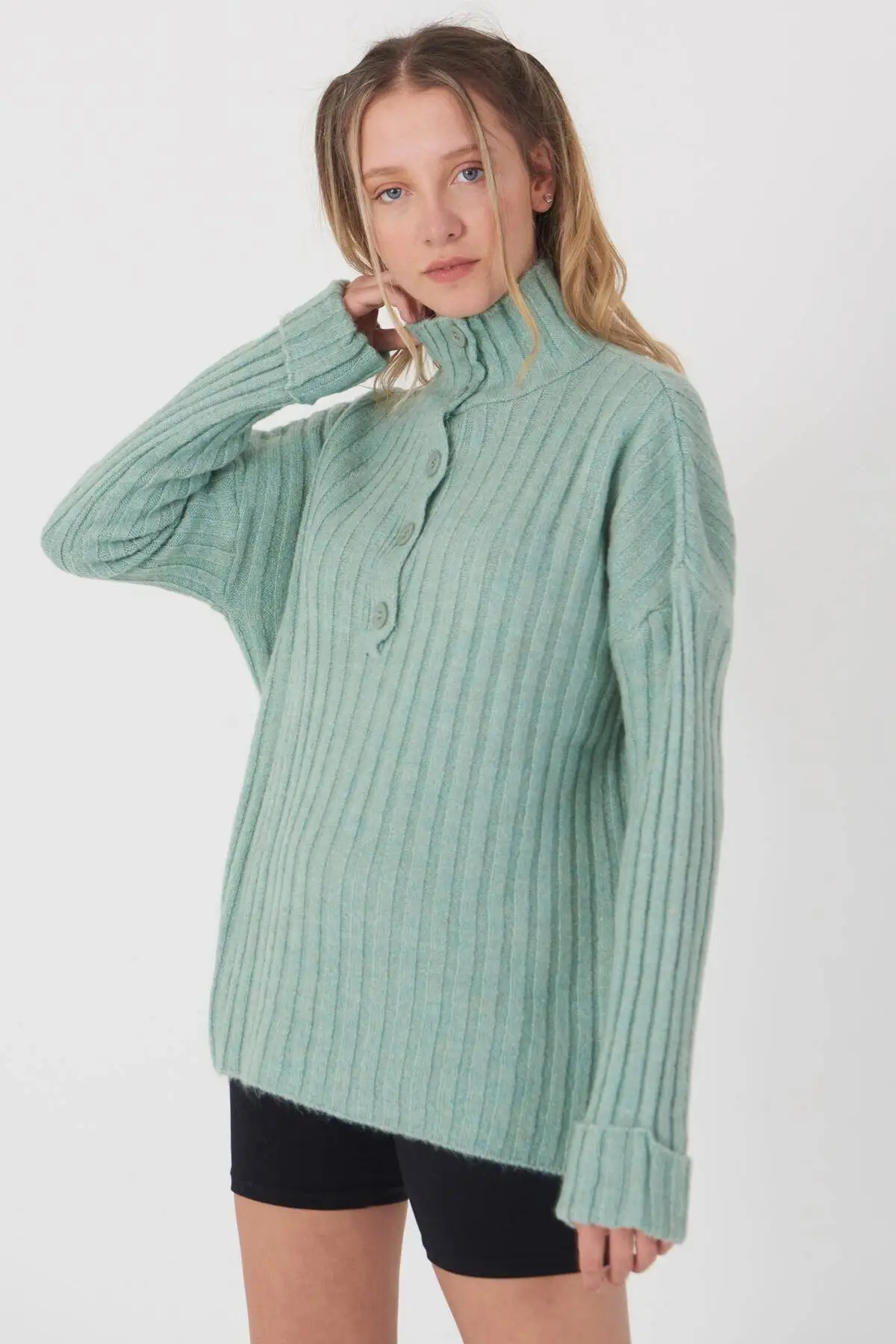 Fold Sleeve Sweater Women's Mint Women Sweater 2021