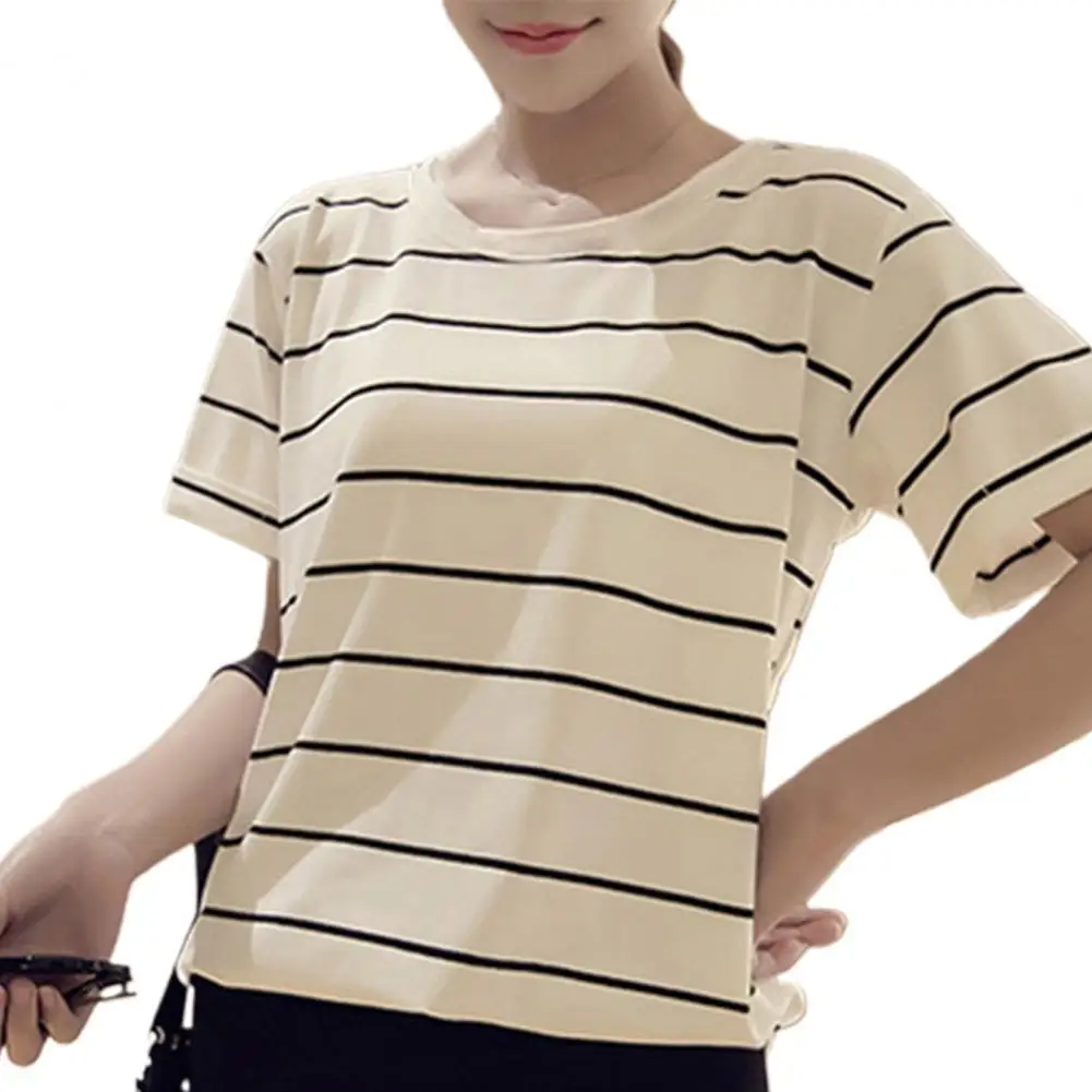 

Summer Women T-Shirts All-matched Striped Tops Short Sleeve O-neck T-shirt Women's Clothing 2021
