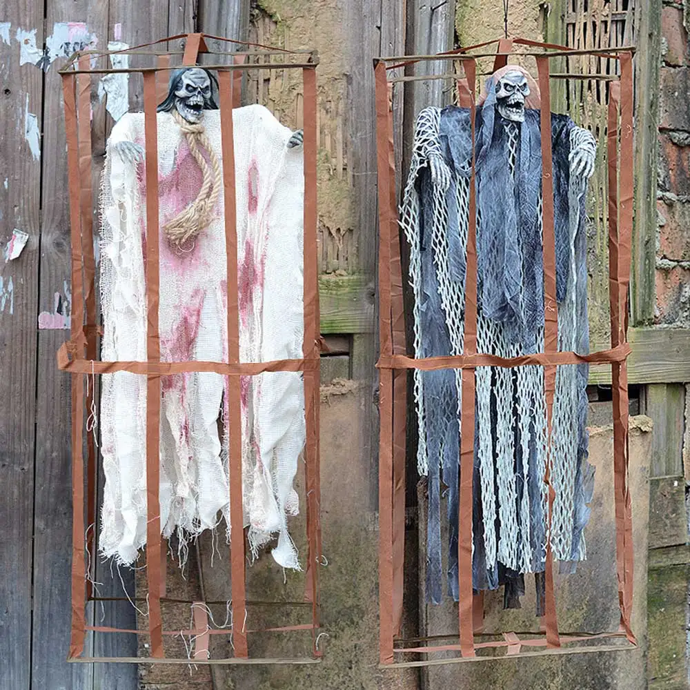 Хэллоуин подвесной призрак в клетке ужас череп голова Голосовое управление
