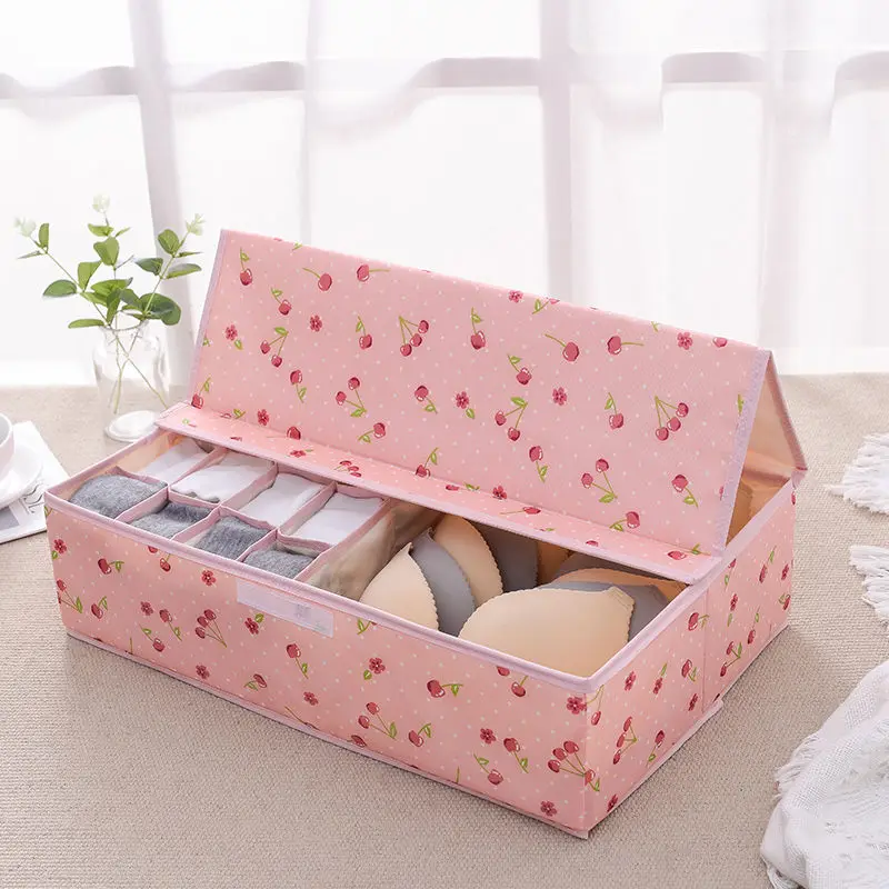 Pink cherry B Бытовой пыле ящики для хранения нижнего белья бюстгальтер носки для хранения контейнерный делитель ящик Органайзер для мелкой одежды с крышкой Шкаф 、 мешка - Цвет: Pink cherry B