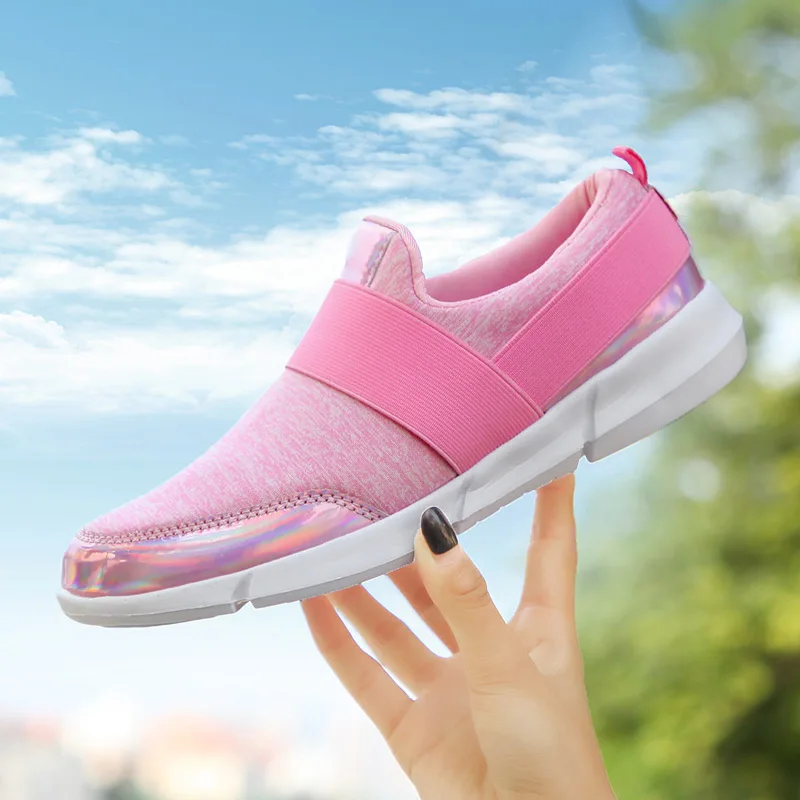 Кроссовки женские дышащие без шнуровки светильник кие сникерсы повседневная