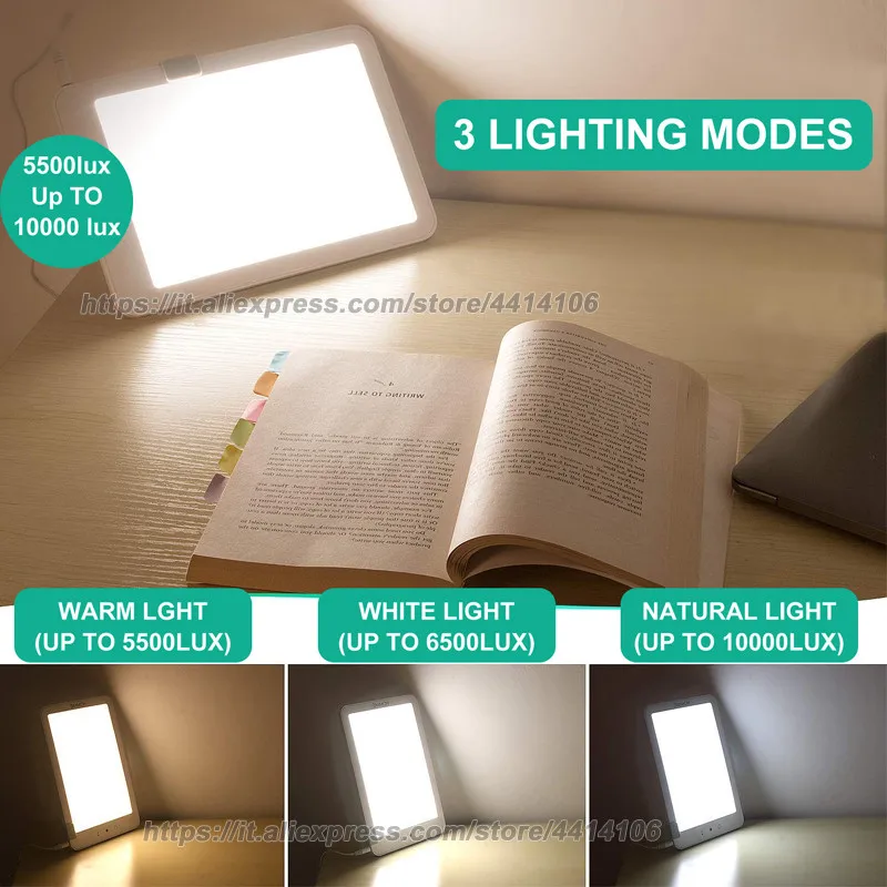 Лампа для световой терапии УФ-лампа полного спектра 10000 Люкс с 3 регулируемыми