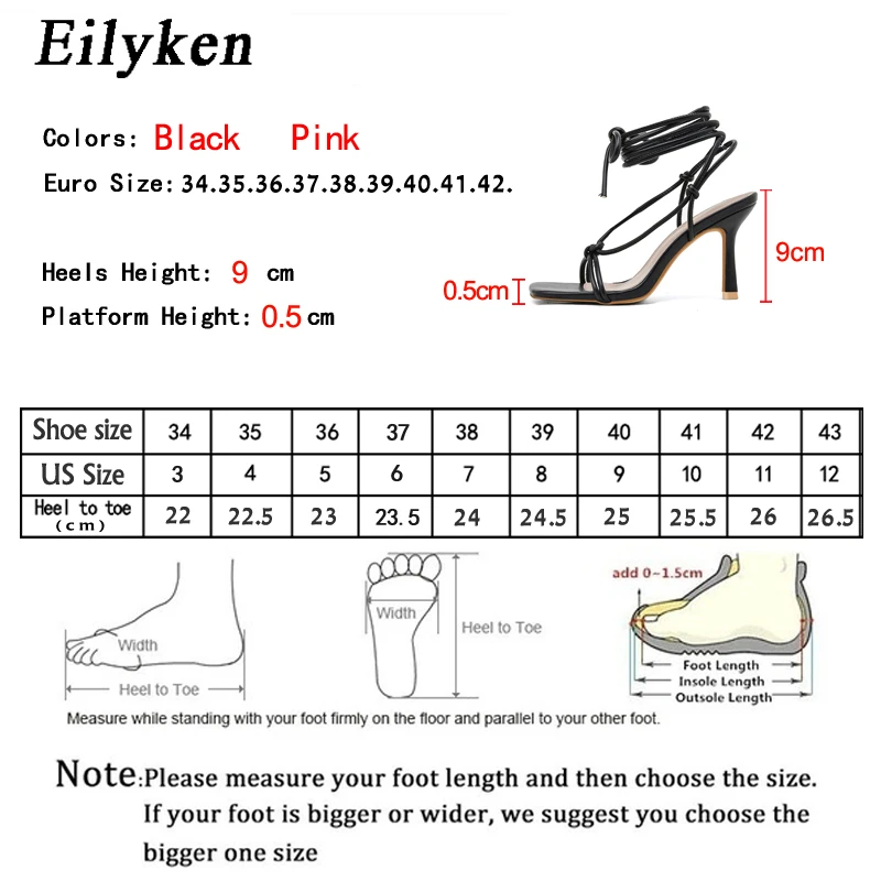 

Fashion Design Square head Woman Sandals Sexy Shoes Ladies Ankle Lace-Up High heel sandalias Plus Size 35-42