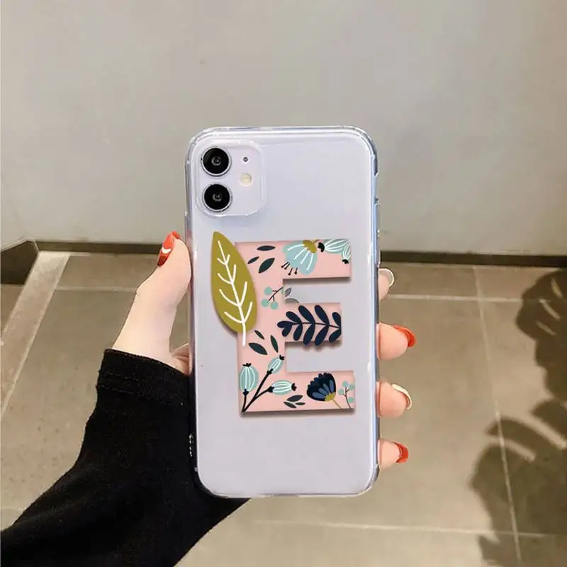 

Flower initials pattern Phone Case Transparent for iPhone 6 7 8 11 12 s mini pro X XS XR MAX Plus