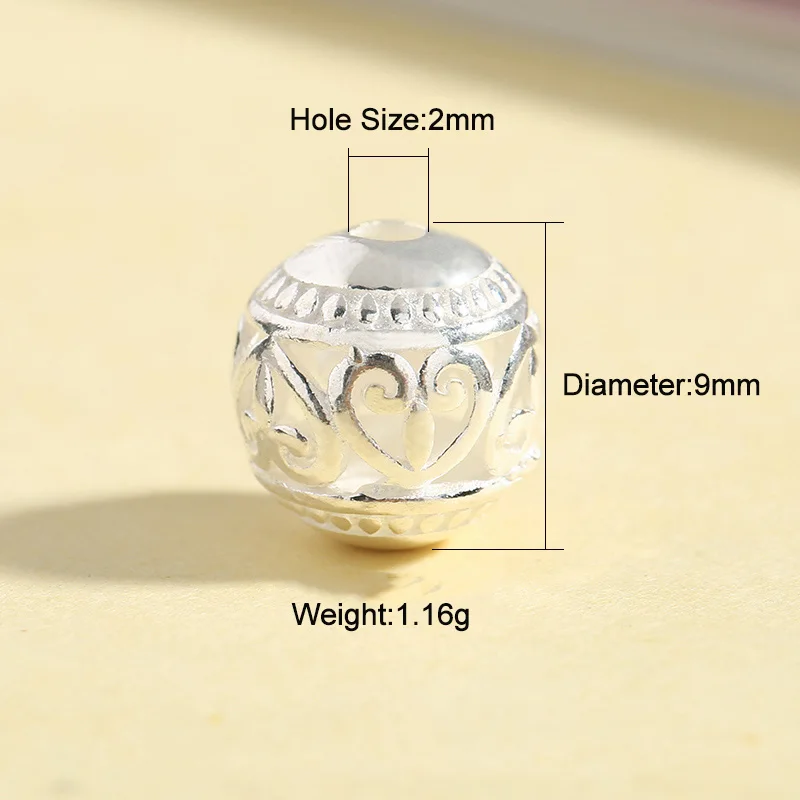 2 шт. 9 мм Стерлинговое Серебро 925 пробы бусины полый круглый шар для ожерелья