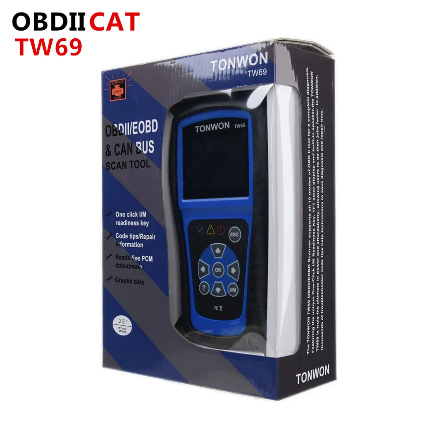 Tonwon TW69 Diagnostic Scanner supports all 10 OBD2 test modes works on most OBDII compliant vehicles manufactured since 1996