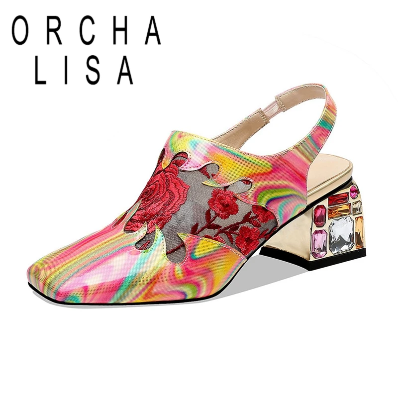 

ORCHA LISA Big Size 34-41 Patent Genuine Leather Sandals Women 2020 Brand Party Flower Sandal Ladies High Heels Shoes B1909