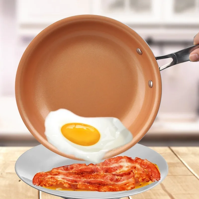 8/10/12 Inch non-stick Skillet Copper Frying Pan With Ceramic Coating Induction Cooking oven Dishwasher Safe Saucepan | Дом и сад