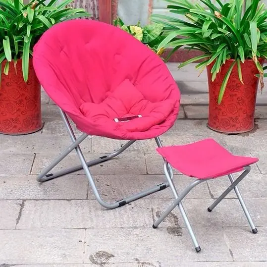 저렴한 접이식 대형 라운드 달 접시 캠핑 의자 스틸 프레임 옥스포드 천 패딩 시트 휴대용 7 색