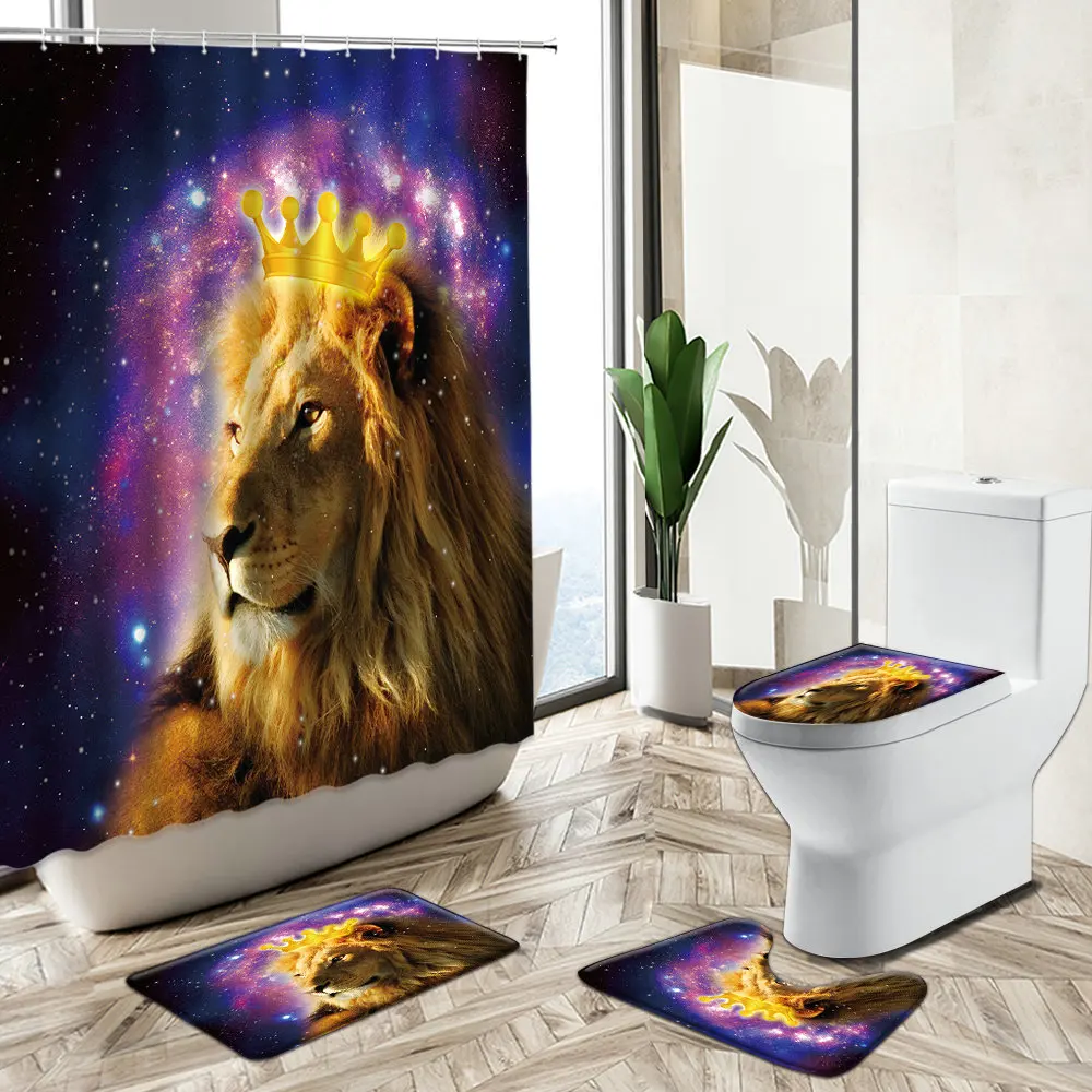

Корона лев душ Шторы с леопардовым принтом диких животных коренным девочек Креативный дизайн Декор нескользящий Ковер Крышка для унитаза к...