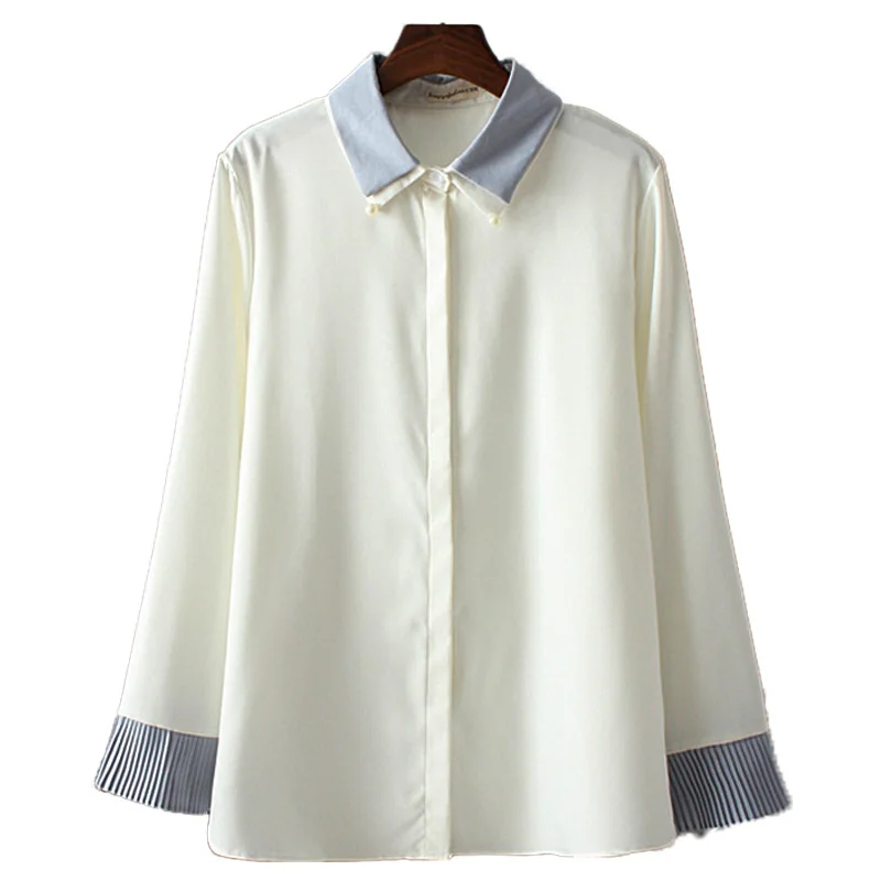 

2020 Spring and Summer Elegant Women Shirts Loose Lager Size Shirts Office Lady Chiffon Turn-down Collar Shirts