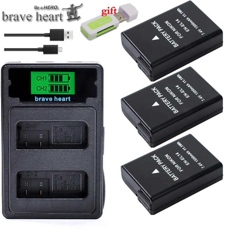 charger and 3battery 1500 мА/ч, EN-EL14a RU EL14a EN-EL14 RU EL14 Батарея для Nikon D5300 D5200 D5100 D3300 D3200 D3100 P7100 P7700 P7800 P7000 DF - Цвет: charger and 3battery