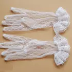 Белые короткие перчатки невесты, с полными пальцами, прозрачные, в Ромбический ромб, с кружевной отделкой, варежки для вечеринки, 1 пара