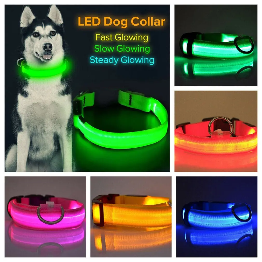 

Blue LED Light up Dog Collar Pet Night Safety Bright Flashing Adjustable Nylon Leash Dogs Fluorescent Collars Pet Supplies