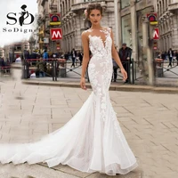sodigne mermaid wedding dresses 3d flower lace appliques sexy backless polka dotted bridal gown african boho wedding dress