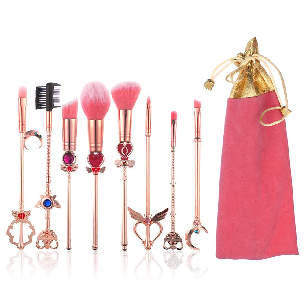 

8PCS Makeup Brushes Set Magic Sailor Moon Cosmetic Makeup Tool Kit Powder Liquid Cream Applicator Pink Drawstring Bag Included