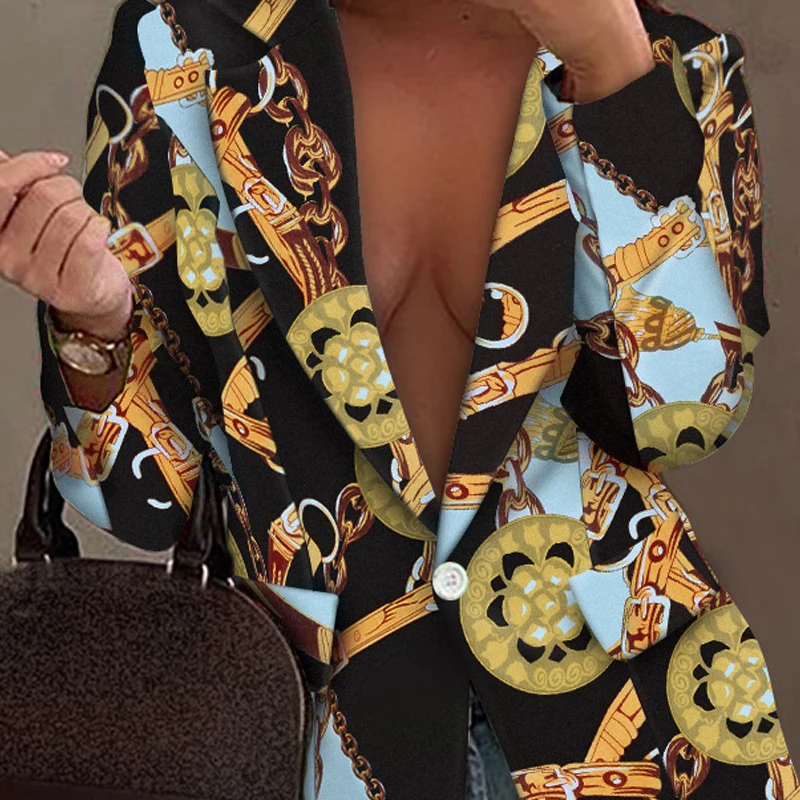

CHICEVER Floral Print Colorblock Sexy Blazer For Women Notched Long Sleeve Single Button Jackets Female Clothing Autumn 2021 New