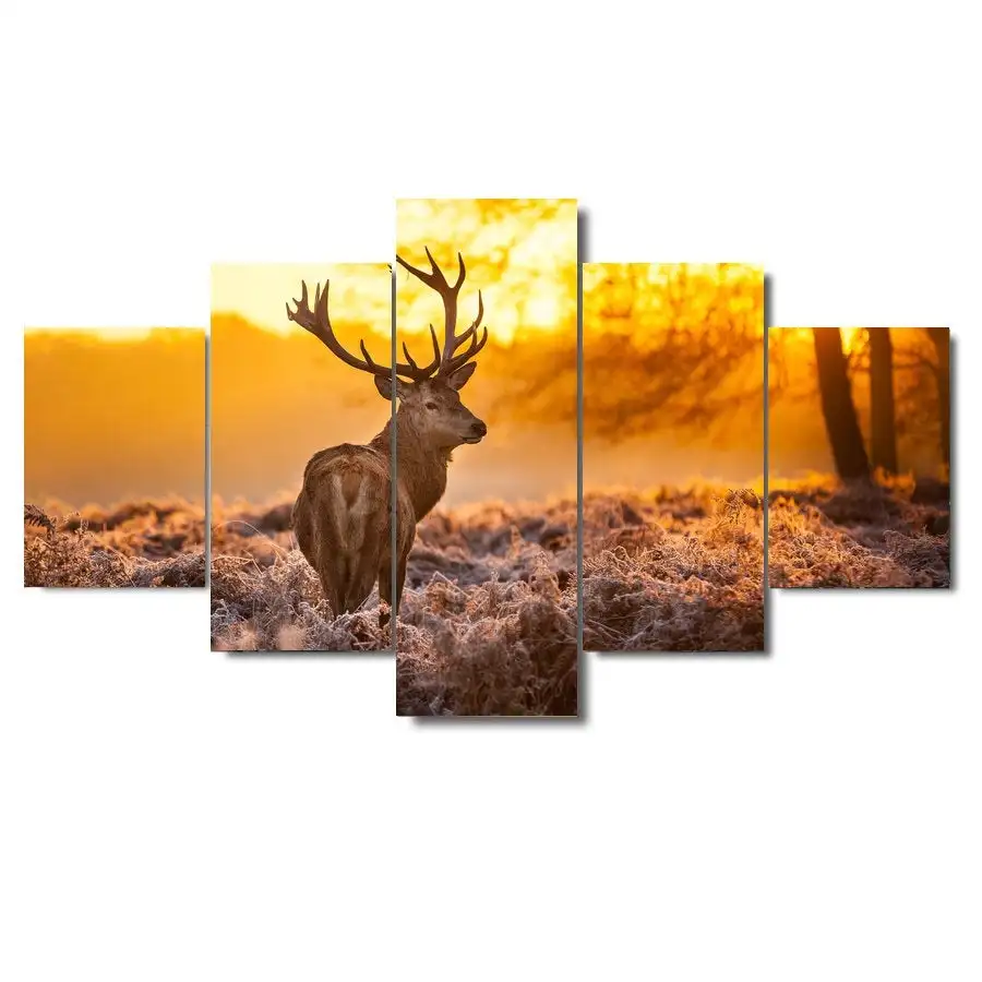 Wall Art Canvas Painting 5Pcs Deer Sunset Paintings On The Living Room Decor Poster Modern Home Decoration Hanging Ornament | Дом и сад