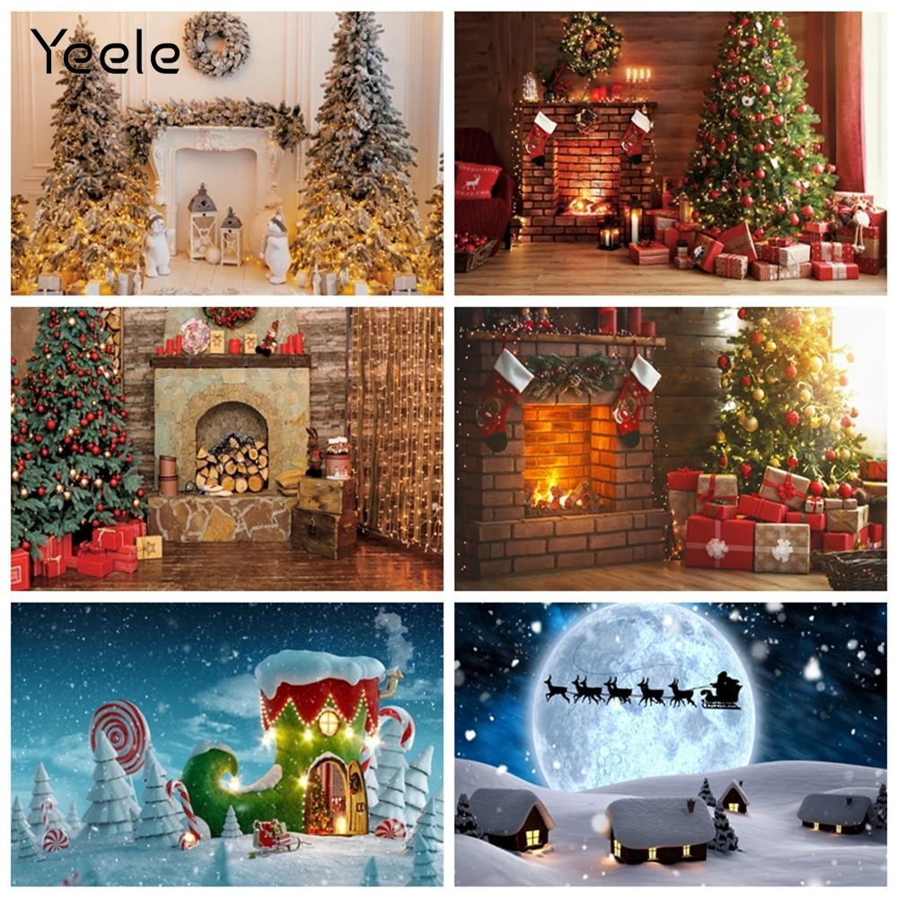 Рождественский фон Yeele для фотосъемки новорожденных с изображением камина