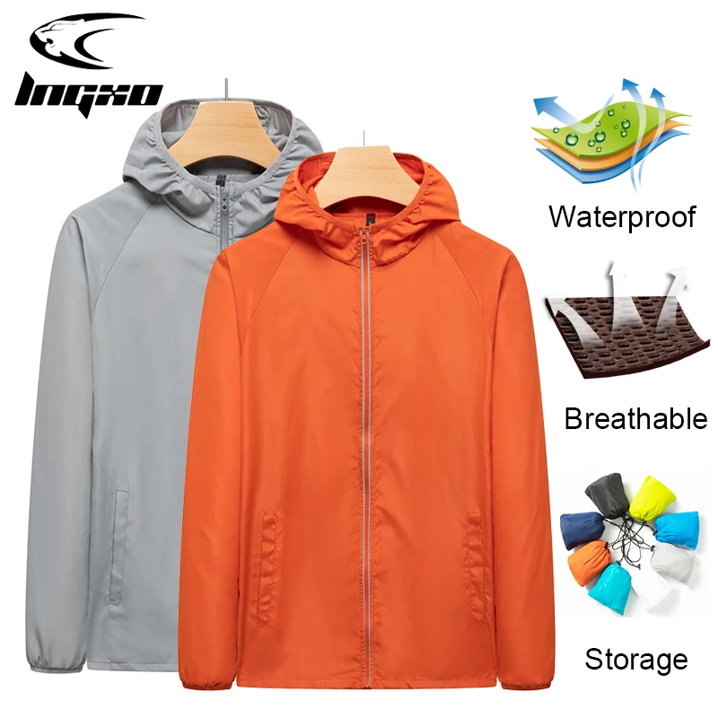 

LNGXO Men's Hiking Camping Waterproof Jacket Women Reflective Sun Protection Clothing Unsiex Large Size Outdoor Windbreakers