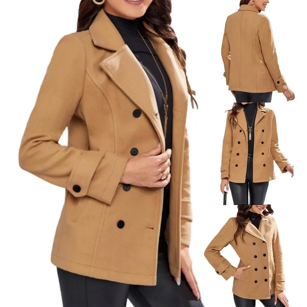 

Long Sleeve Winter Button Blazer Tops Coat Jacket Turn-Down Collar Casual Business Office Ol Ladies Jacket Double Breasted Coat