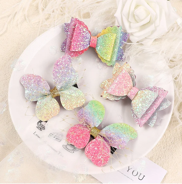 

20pcs Fashion Cute Glitter Butterfly Bowknot Hairpins Gradient Rainbow Color Bow Hair Clips Princess Boutique Hair Accessories