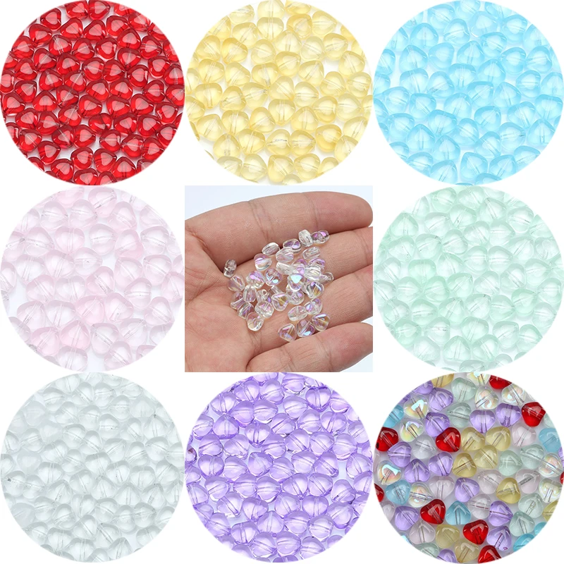 

20/40/100PCS Transparent Purple Red Glass Beads Loose Love Heart Beads for Jewelry Making DIY Earrings Accessories Glaze Beads