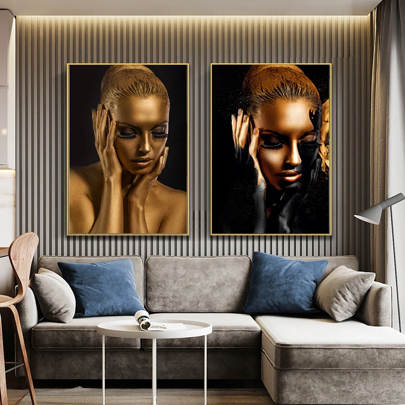 

Картина маслом на холсте Черно-Золотая Обнаженная Африканская женщина постеры и принты Скандинавская Настенная картина для гостиной