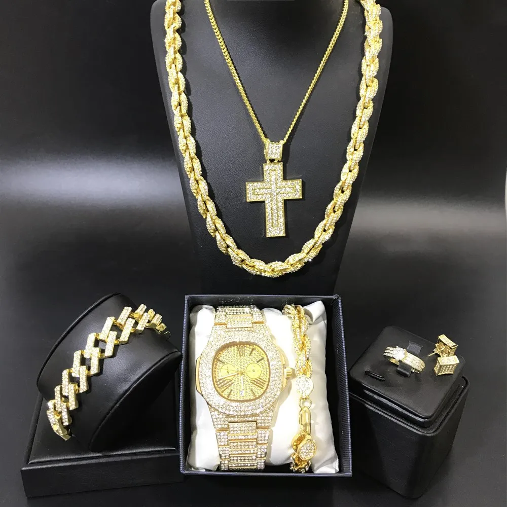 Мужское Ожерелье Майями в стиле хип хоп с кристаллами и цепочкой мужские часы