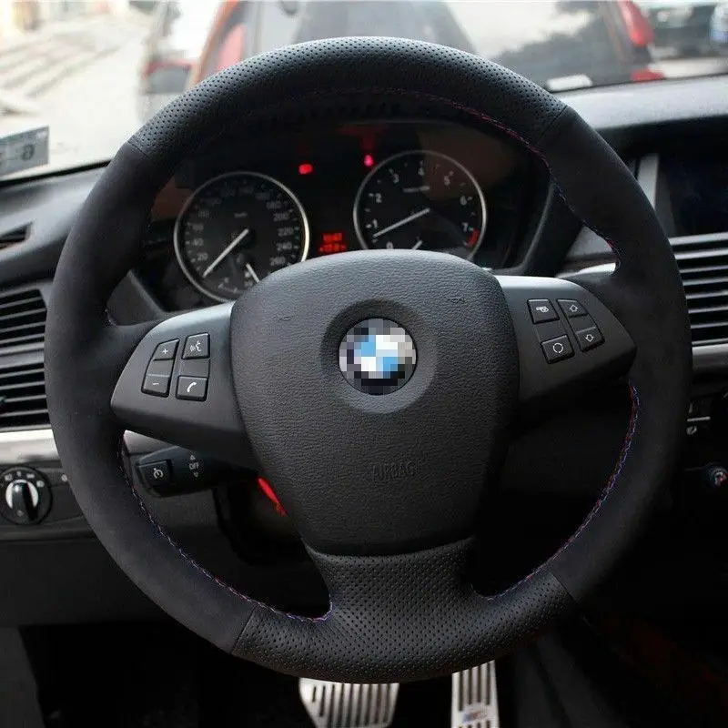 

Anti Slip All Black Swede Leather Hand Sewing Steering Wheel Cover For BMW X5