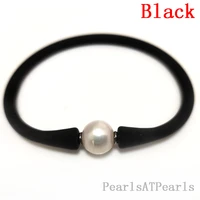 7 inches 10 11mm one aa natural round pearl black elastic rubber silicone bracelet for women