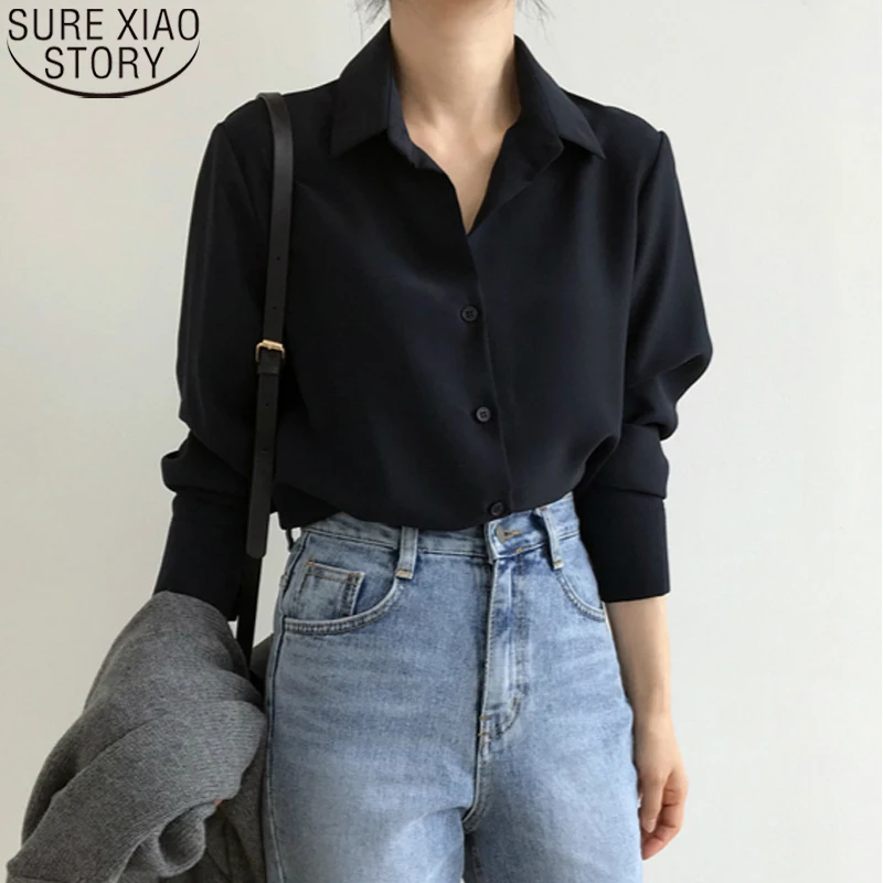 Размера плюс свободная рубашка с длинными рукавами женская шифоновая блузка