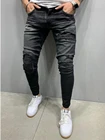 Джинсы мужские драпированные в полоску, винтажные рабочие брюки в стиле хип-хоп, с дырками, джинсы-карандаш, Осень-зима