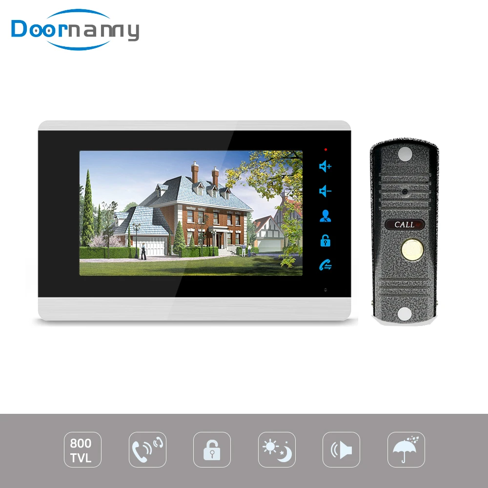 

Doornanny 7Inch Video Intercom System Video Doorphone Video Call For Home Apartment 110° Wild Angle 4Wires CVBS 800TVL