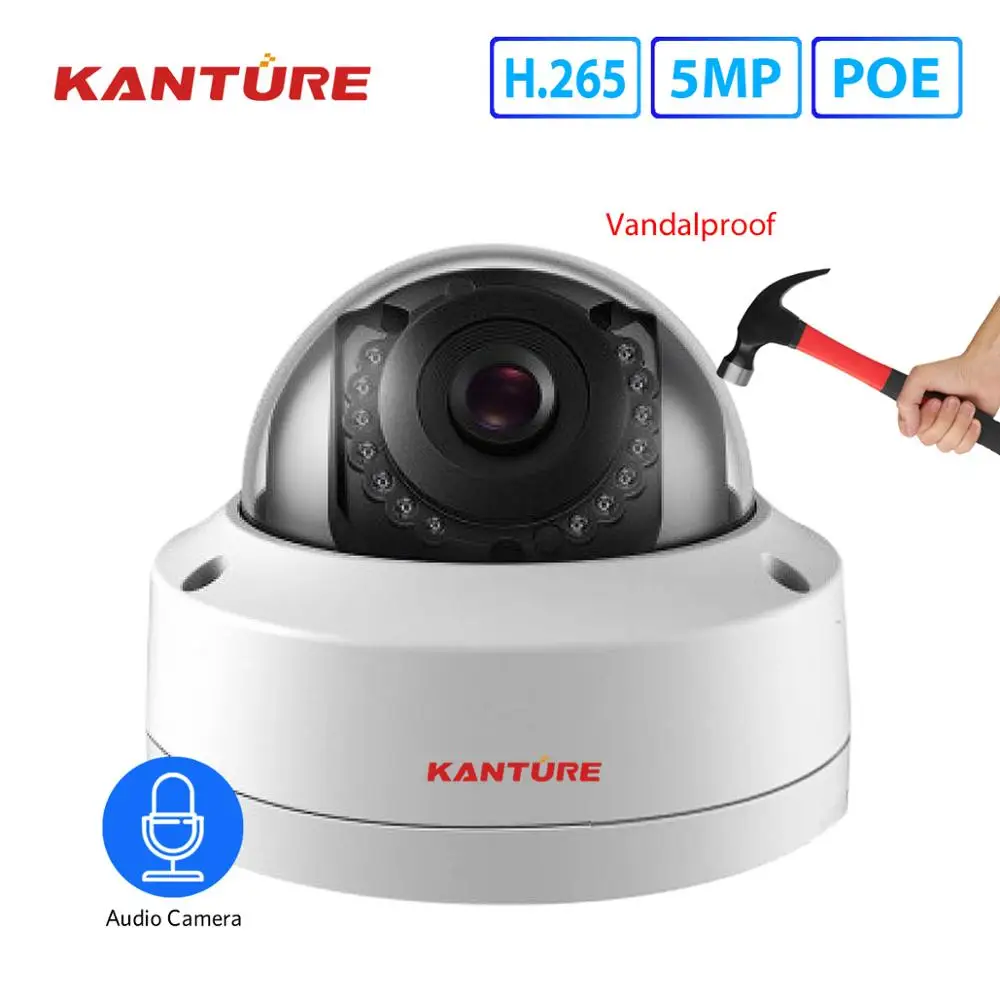 Камера видеонаблюдения KANTURE H.265 5 МП антивандальная сетевая POE IP камера для