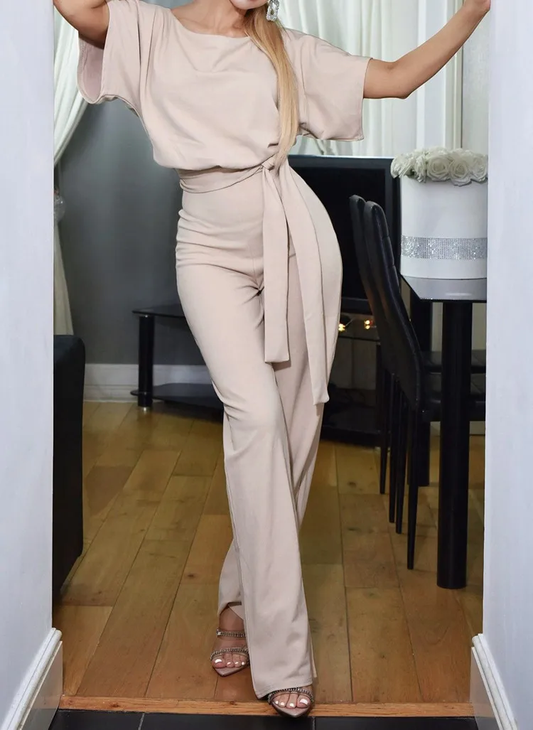 

2021 summer new fashion lace button short-sleeved women's jumpsuit