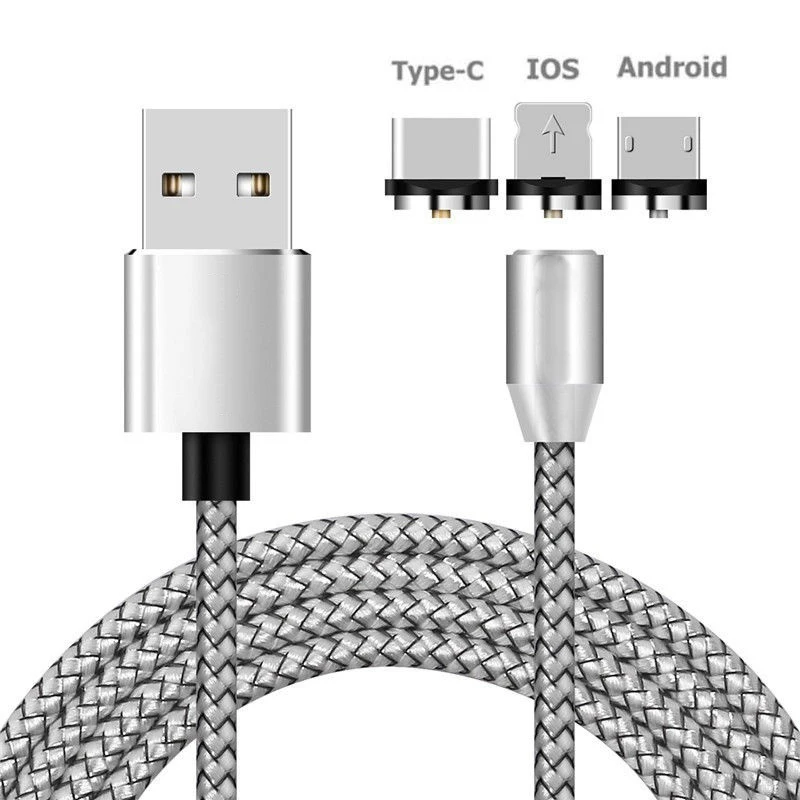 Быстрая зарядка Магнитный Micro СВЕТОДИОДНЫЙ кабель USB для samsung J1 J2 J3 J5 J7 A3 A5 A7 S10 S9 S8 для iPhone X XS Тип C кабель - Цвет: Серебристый