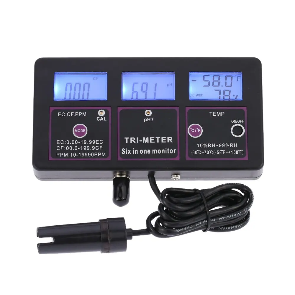 

6 in 1 PH Meter Monitor for Test / Temperature EC CF RH TDS Digital Water Quality Multi-parameter Tester 30% off