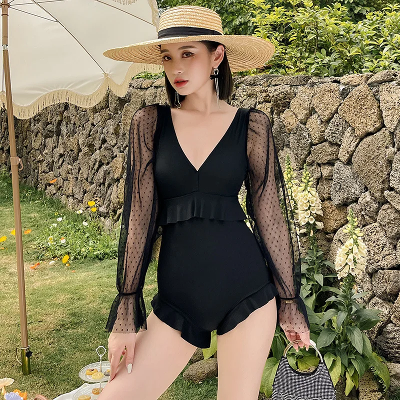 

Swimsuit Female Women Beachwear Push Up For 2021 Summer Suit New Long Sleeve One Piece Hot Print Polyester Sierra Surfer Bathing