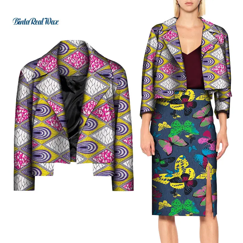 2021 Summer African Print Casual Suits for Sexy Lady Bazin Riche Dashiki Long Sleeve Blazer Coat  Cotton African Clothes WY8474