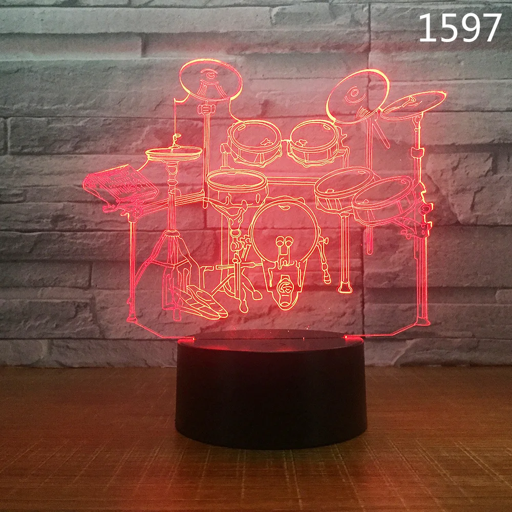 Musical Guitar Drum Set Saxophone Music Notes 3D Night Lamp 7/16 Colors Remote Kids Friends Gift Toys Fashion Decor Dropshipping