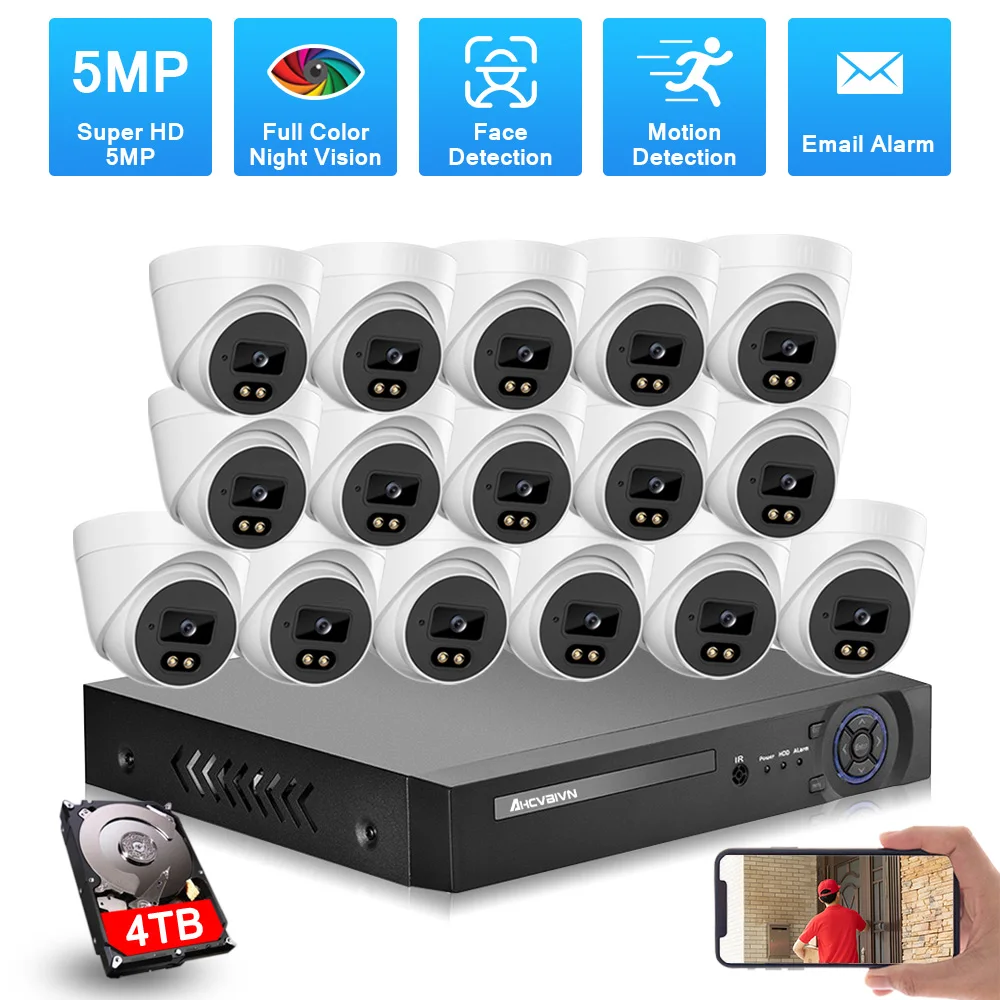 H.265 5MP CCTV видео Камеры Скрытого видеонаблюдения Системы комплект 16CH AHD DVR для