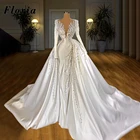Роскошные свадебные платья с жемчугом и бусинами, длинное платье Vestido De Novia 2021, на заказ, Арабский Дубай, атласное платье невесты, свадебные платья Саудовской Аравии