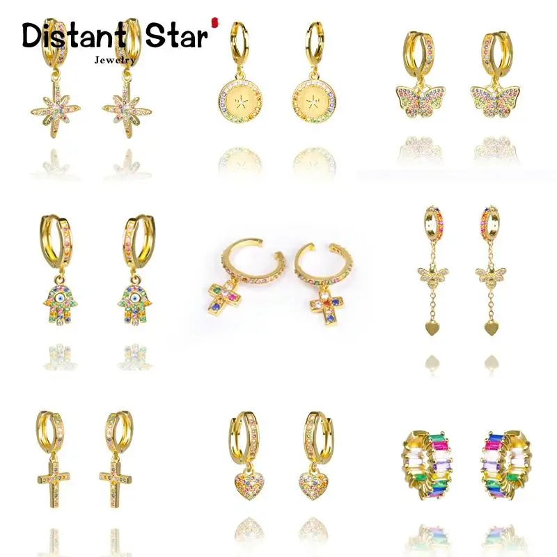 Женские серьги с радужным цирконием очаровательные висячие кристаллом в форме