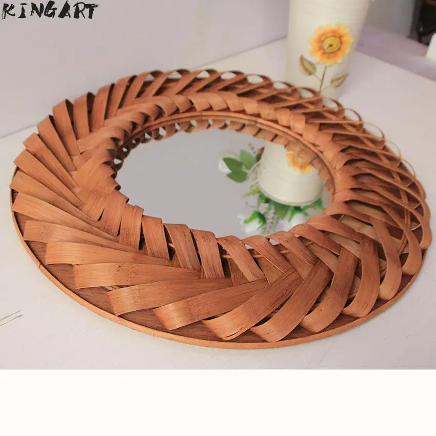 Винтажное большое настенное зеркало деревянное круглое для украшения дома