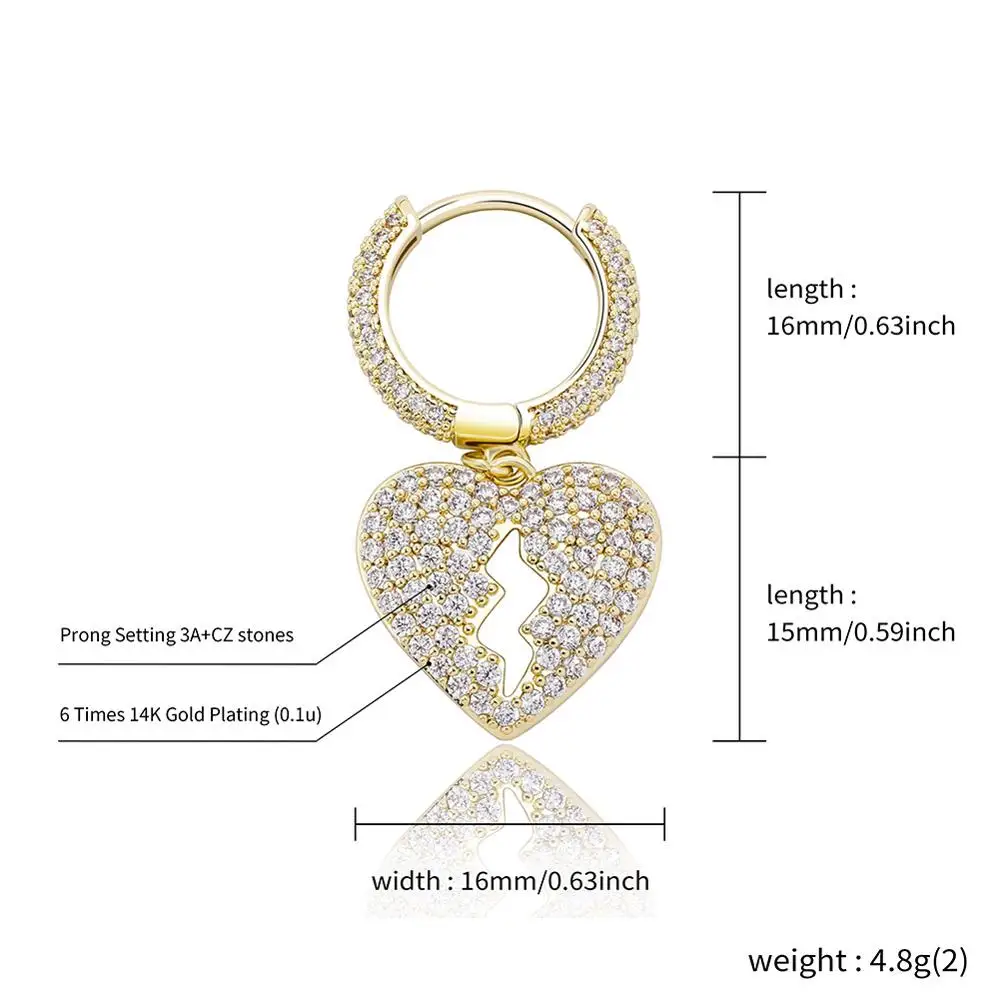 

TOPGRILLZ 16mm Heart Women's Earrings High Quality Iced Out Cubic Zirconia Hip Hop Fashion Delicate Jewelry For Gift Gold Color