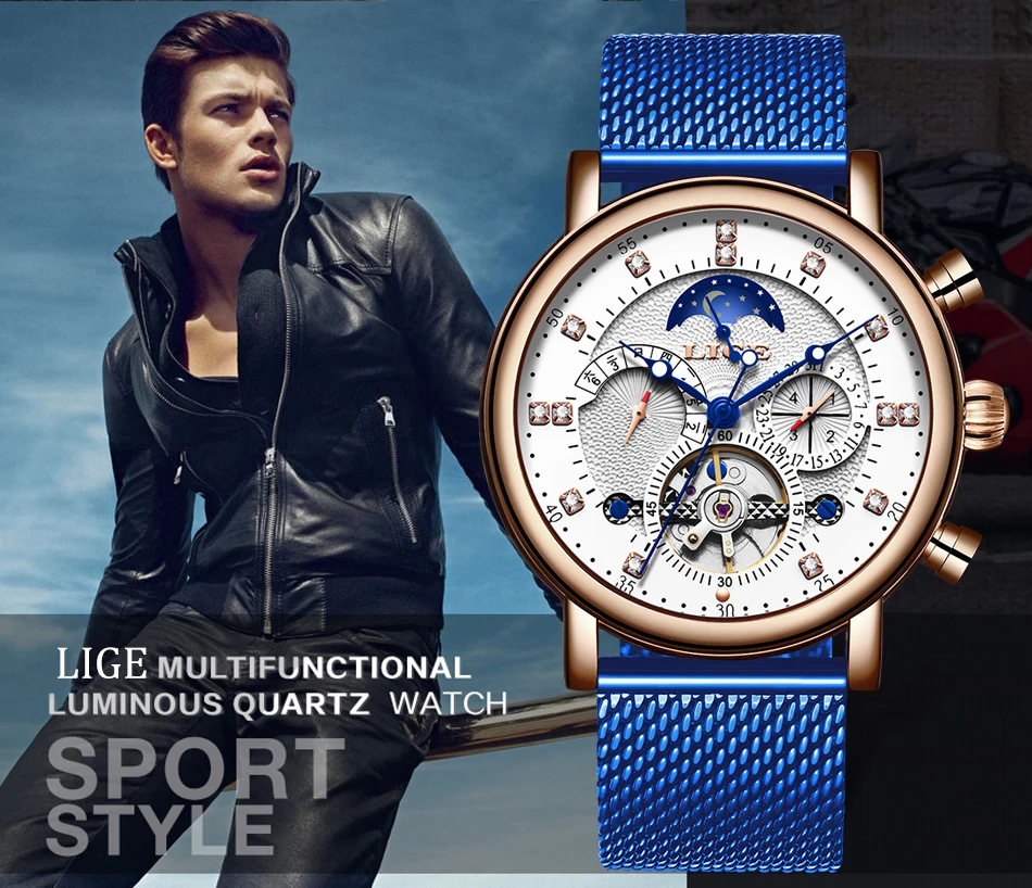 LIGE, подарок, мужские часы, брендовые, Роскошные, модные, Tourbillon, автоматические механические часы, мужские часы из нержавеющей стали, Relogio Masculino